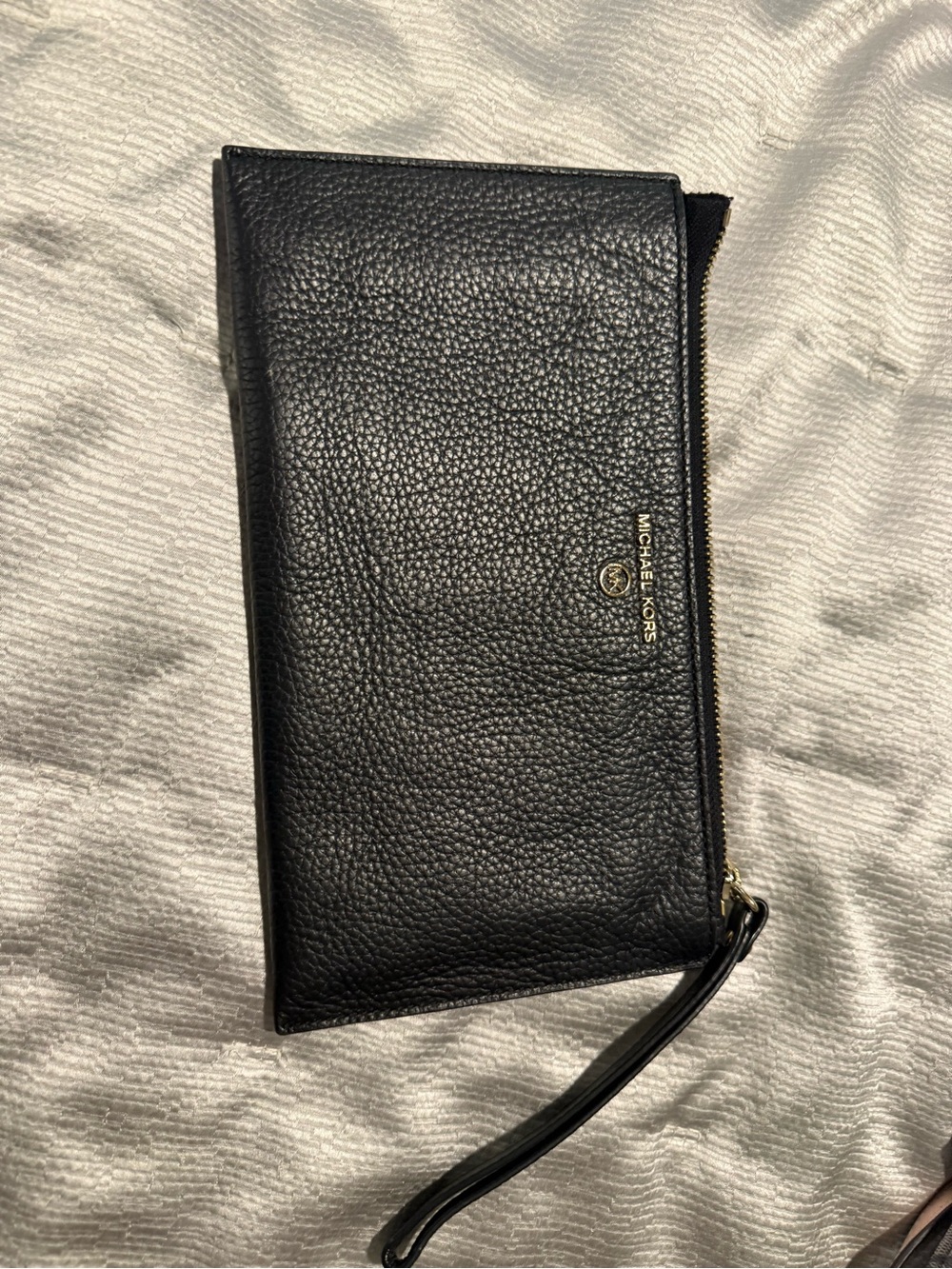 Michael Kors Black Leather Cosmetic Pouch with Gold Zipper